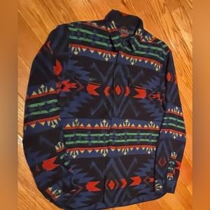 Polo Ralph Lauren Aztec Shirt Jacket blue Black Orange heavy fleece size large